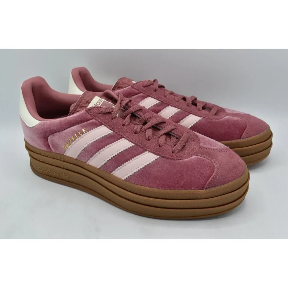 Adidas‎ Womens Size 10.5 Gazelle Bold Gum Velvet Pink Platform Casual Sneakers